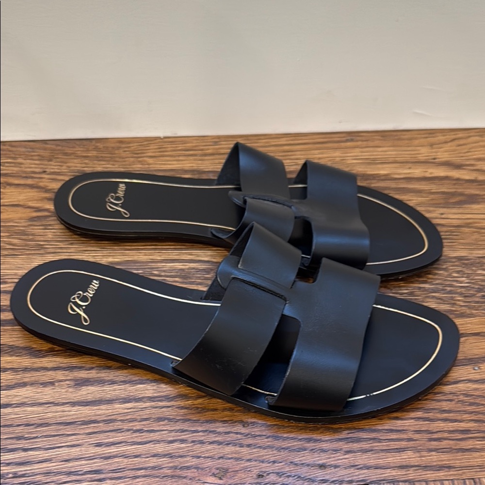 J Crew Black Leather Sandals